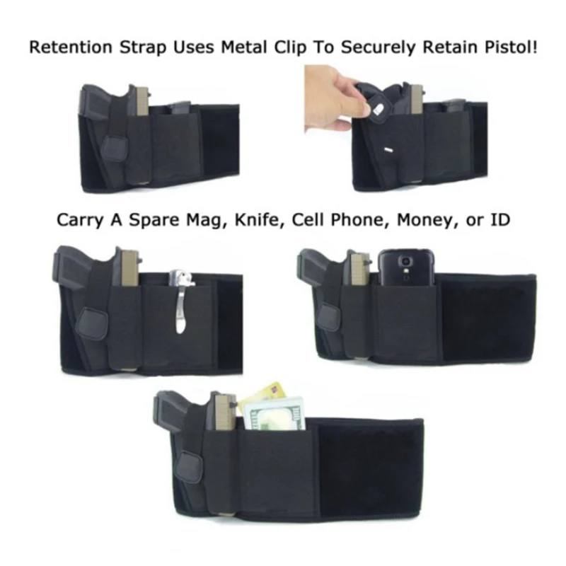 1 Pc Black Belly Gun Holster 2025 Invisible Belt Bag Concealed Carry Elastic Girdle Waist Storage 115 new * 12.5cm
