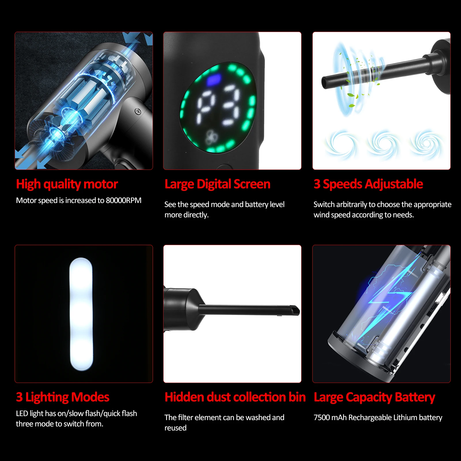 For Duster Compressed Air Computer Keyboard PC Car Clean 80000RPM USB Charging Portable Electric Air Duster Replace Air Can smile