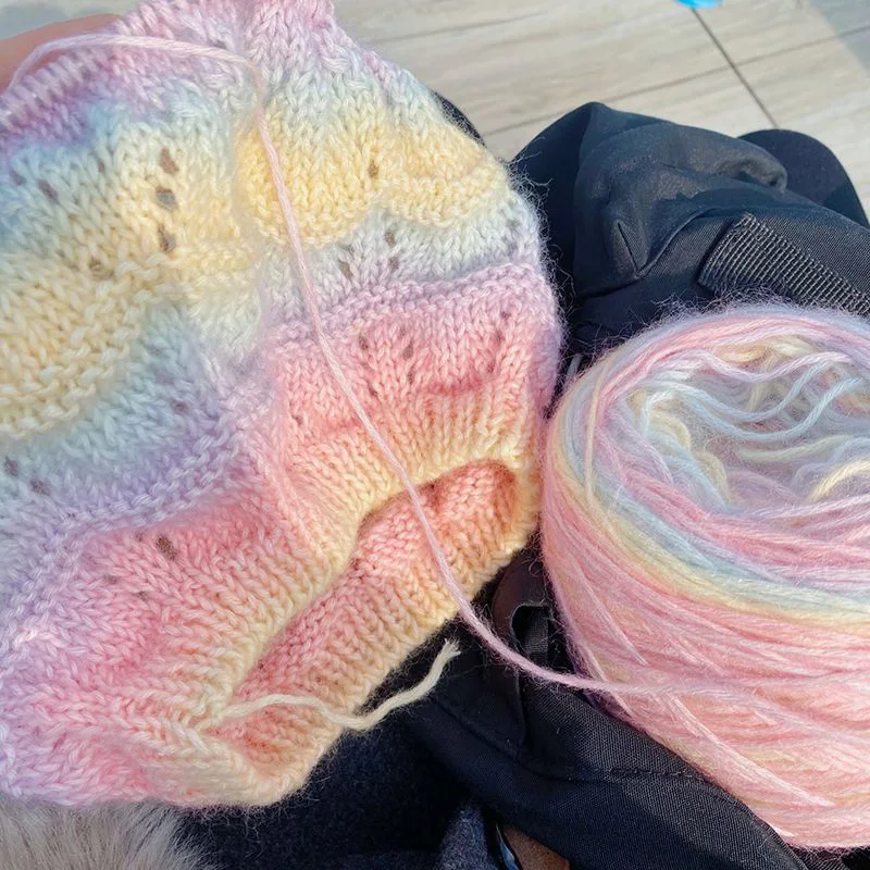 Gradient Candy Color Hand Knitted Wool Mohair Yarn Blend Yarn Winter Crochet Line DIY Knitting Sweater Scarf For Holiday Gifts