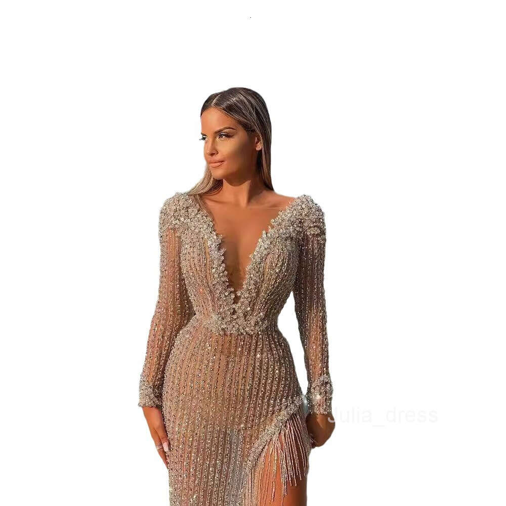 New Womens Wear New Gold Plated Long Sleeve Slim Fit Sexy Long Dress Evening Dress