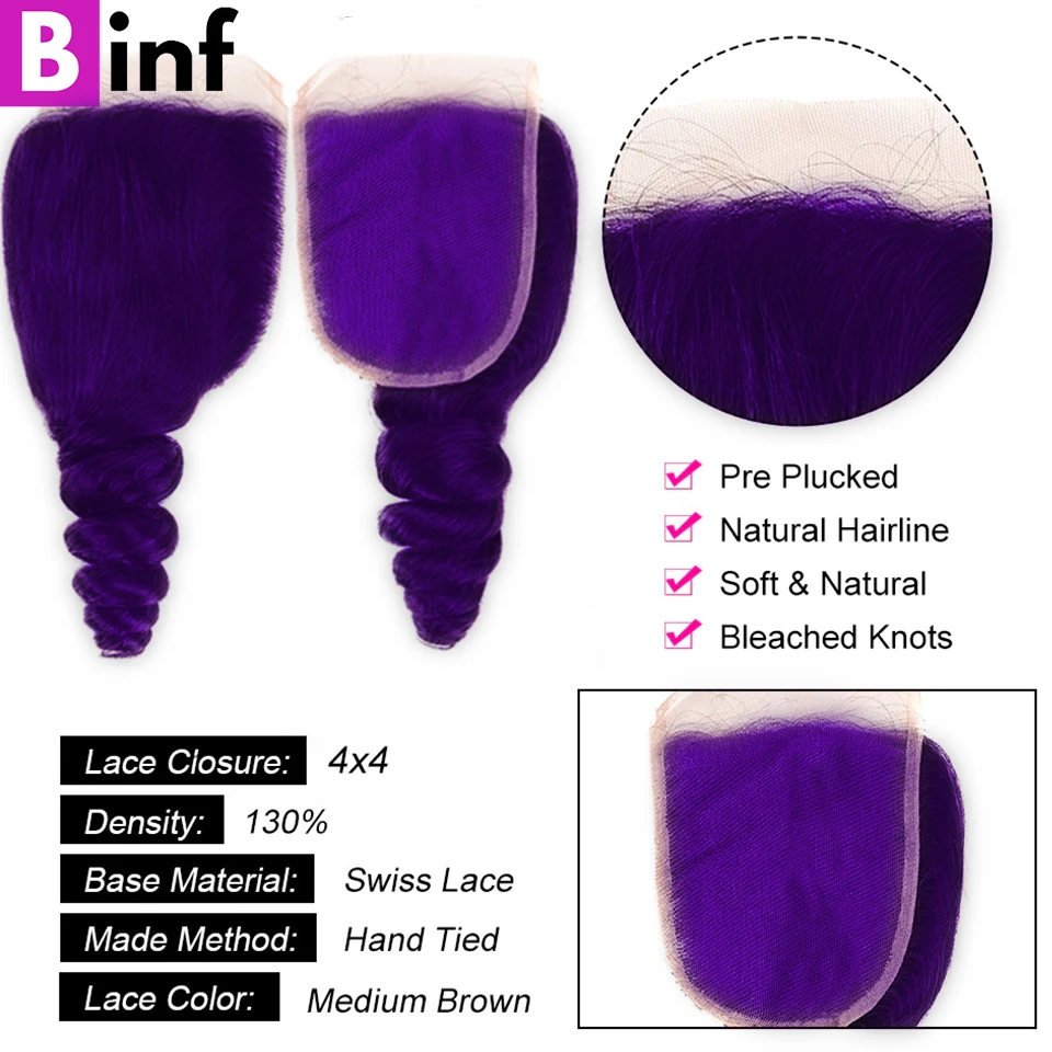 Colored With Purple Bundles Closure Frontal Wholesale Loose Wave Bundles with Closure Remy Preplucked Lace Frontal with Bundles smile