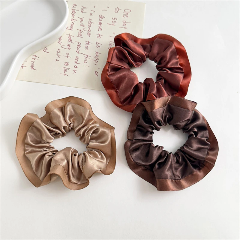 Hair Silk Korea Ruffles Scrunchies Elastics Hair Band Solid Color Hair Ties Rubber Bands Satin Ponytail Holder Hair accessories smile