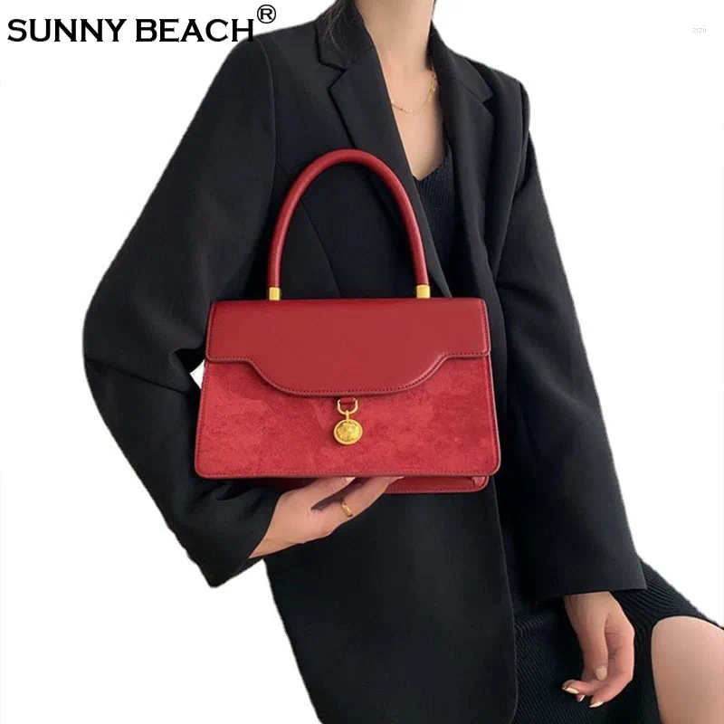 Evening Bags Fashion Red Suede PU Leather Handbag Woman Casual Totes Bag Lady Shoulder Designer Crossbody Purse Brand f423 4