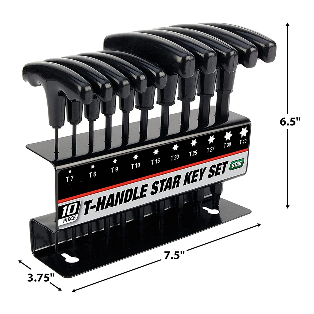 10pc new 2025 Metric or Inch T-Handle Hex Key Allen Wrench Tool Set or Star T-Handle Hex Key Set with Convenient Storage Stand