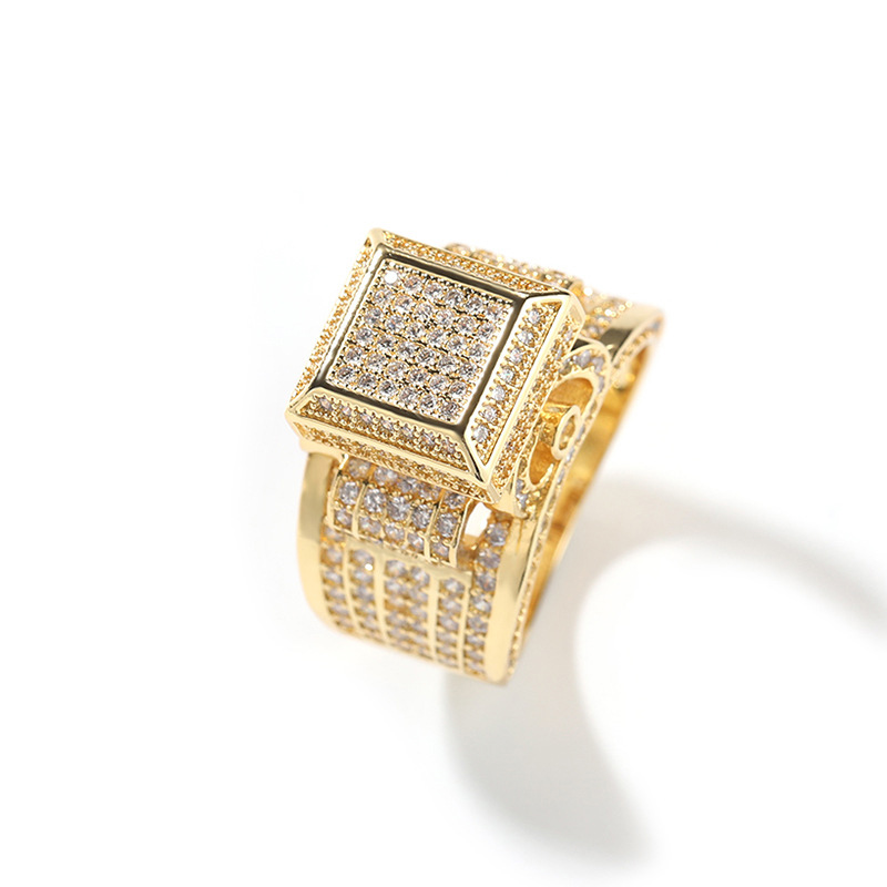 Hip Hop Cool Men Classic Square Casting Rings 5A Zircon 18K Real Gold Plated Jewelry Gifts