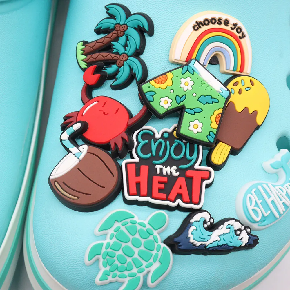 1-20Pcs PVC Welcome Summer Crab Hat Coconut Fruit Sandals Shoe Buckle Charms Kids Decorations new DIY 2025 Holiday Gift