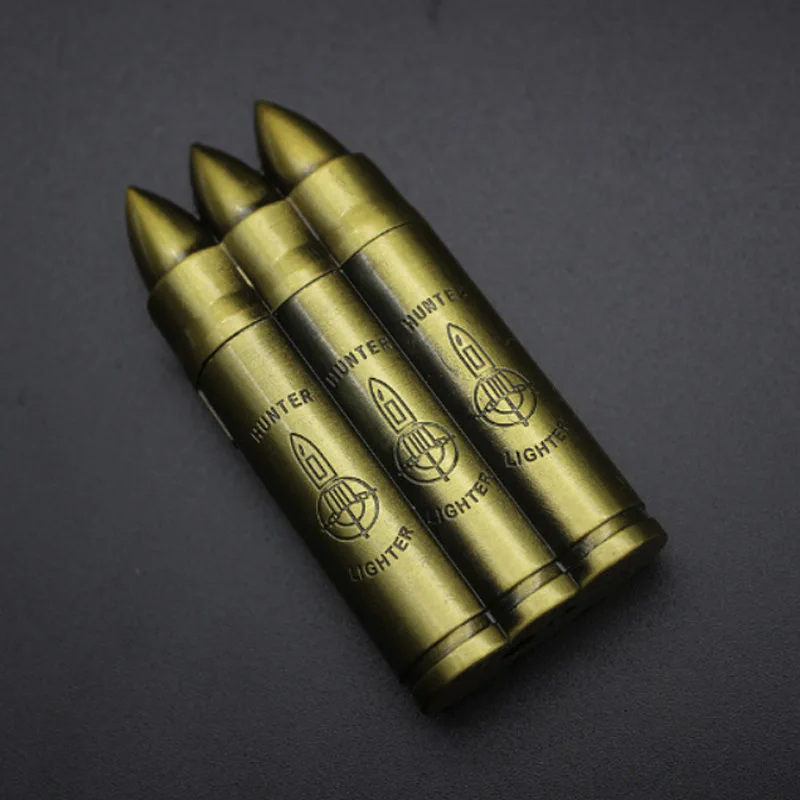Creative Bullet Inflatable Lighter Windproof Straight Butane Gas Lighter Military Fan Bronze Windproof Flame Cigarette Lighter