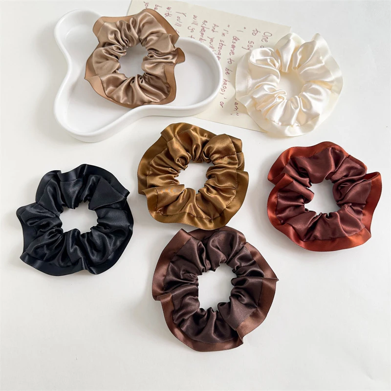 Hair Silk Korea Ruffles Scrunchies Elastics Hair Band Solid Color Hair Ties Rubber Bands Satin Ponytail Holder Hair accessories smile