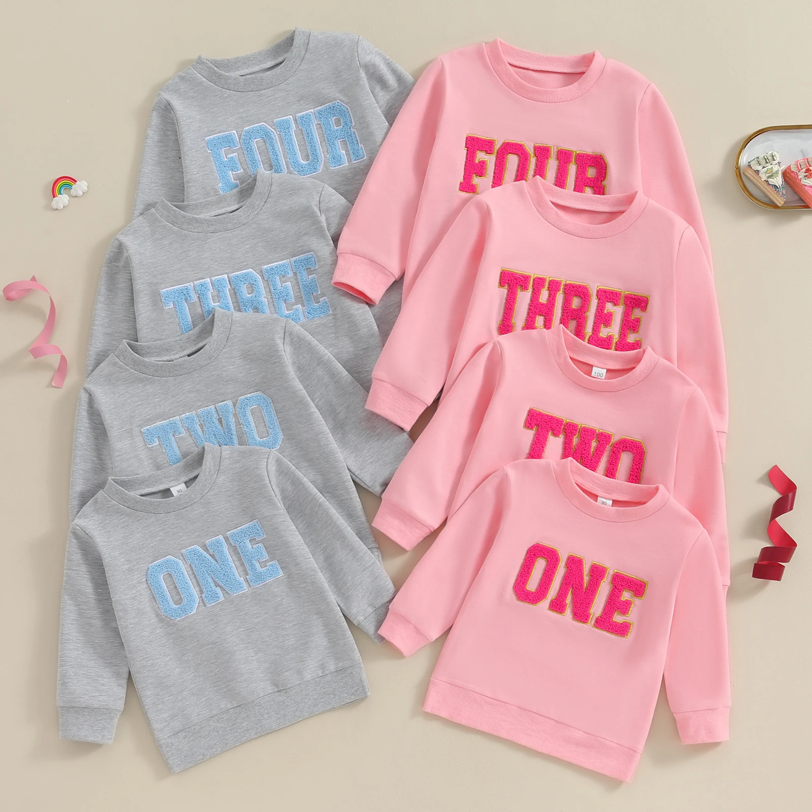 FOCUSNORM 1-5Y Toddler Kids Boys Girls Birthday Sweatshirt 2 Colors Letter Embroidery Long Sleeve Pullovers Autumn Tops