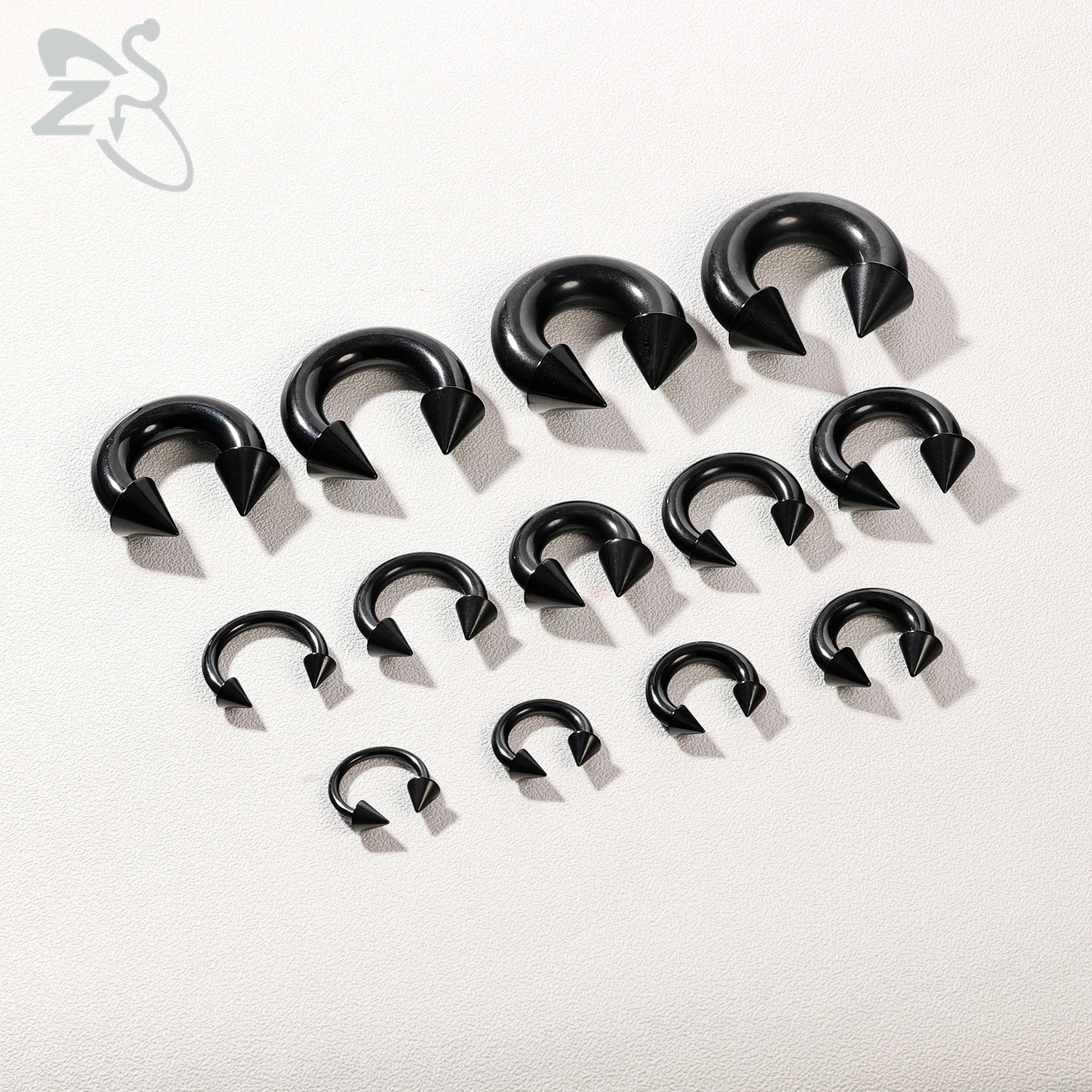 ZS 1PC Black Color Spike Horseshoe Nose Ring Stainelss Steel Cone Large Gauge Piercing Barbell Septum Nose Ear Expander 2/4/6/8G