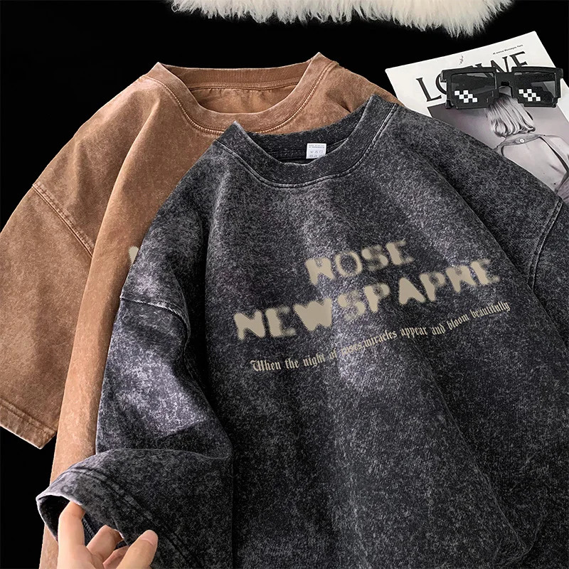 Gothic Washed Tshirts Rose Printed Streetwear Men Tshirt Oneck Oversized Korean Short Sleeve Tops Harajuku Casual Male Tee 240517
