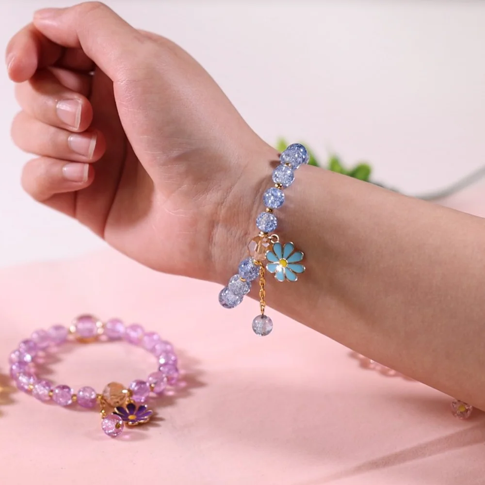 Crystal Bracelet Adjustable Beaded Colorful Crystal Glasses Flower Pendant Charm Bangle Party Anniversary Jewelry Gift ddmysmile For Girls Smile