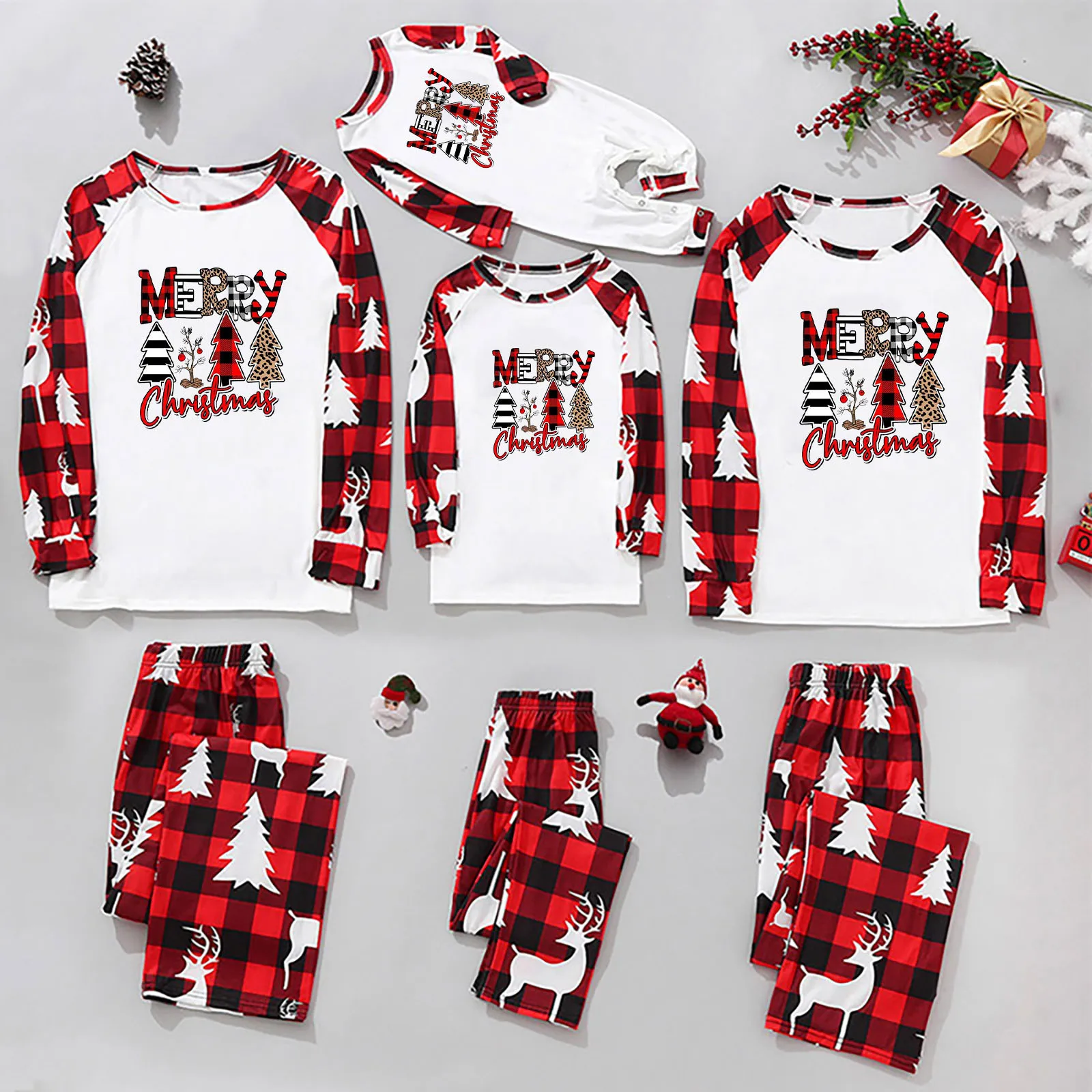 Pamas New Christmas Family 2023 Xmas Print Red And White With Cozy Comfortable Family Matching Outfits Baby Clothes Home Set smile