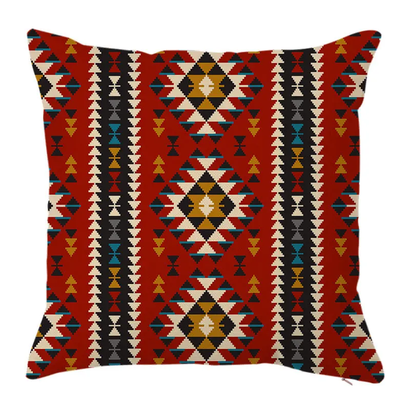 Geometric Indian Linen Colorful Pillowcase Boho Ethnic Graphic Pillow Case for Pillows Sofa Home Decor Garden Chair 45x45 40x40 smile