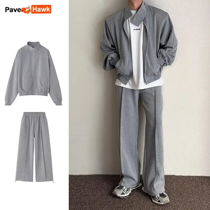 Autumn Sports Set Men Sports Cardigan Jacket and Jogging Wide Leg Pants Fashion Loose Fishing 2-piece Sets Unisex Tracksuits 240524