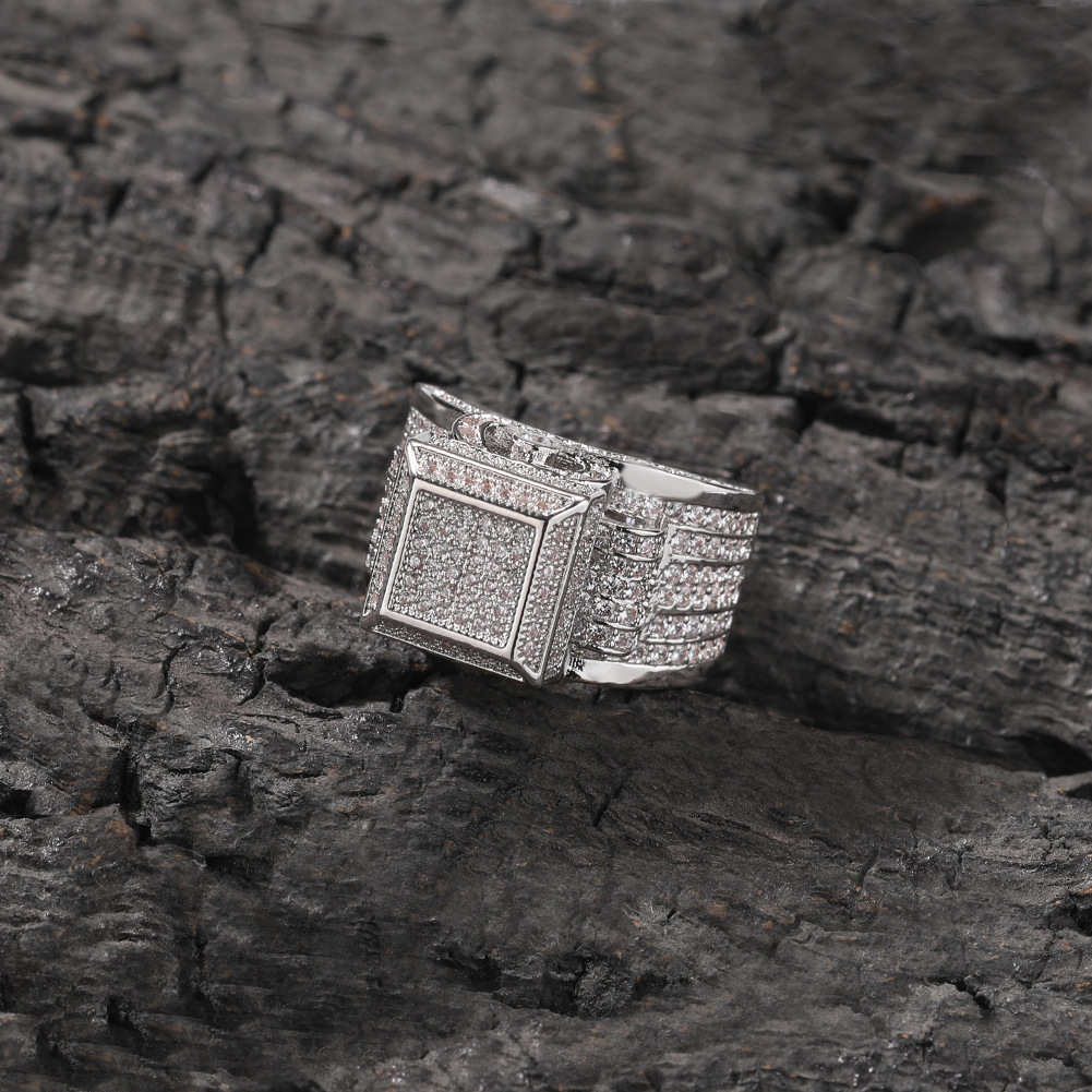 Hip Hop Cool Men Classic Square Casting Rings 5A Zircon 18K Real Gold Plated Jewelry Gifts