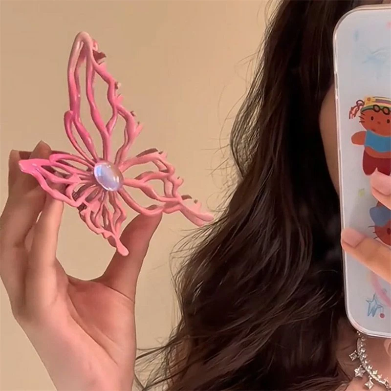 Irregular Metal Pink Dopamine Heart Rhinestone Hair Claws Women ddmysmile Girl Big Hair Clip Unique Autumn Winter Headwear New Jewelry Smile