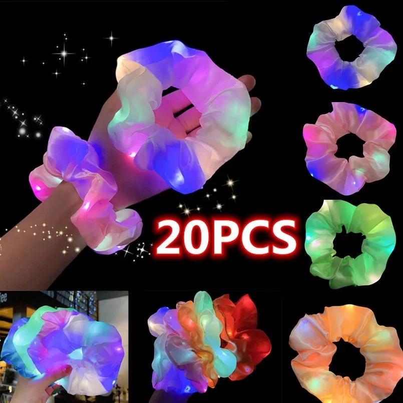 20 Luminous Pcs/Lot LED Scrunchies Hairband Ponytail Holder Headwear Elastic Satin Hair Bands Girl Hair Accessories for Party smile