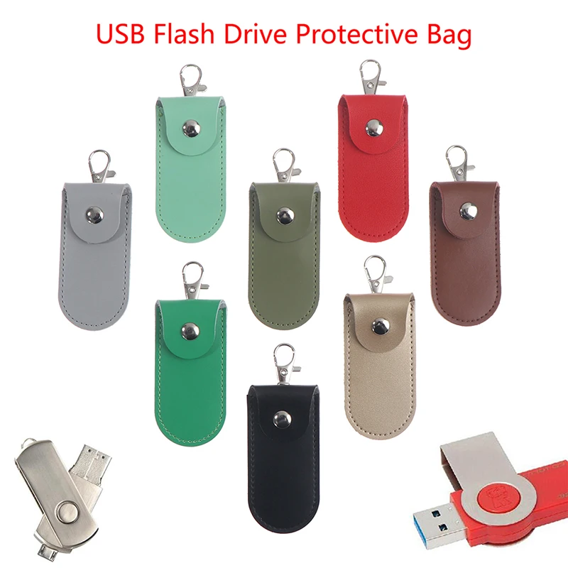 U Hasp Disk Leather Pouch Bag Case Protective Leather Key Ring For Usb Flash Drive Pendrive Memory Stick OTG USB Disk Bags smile