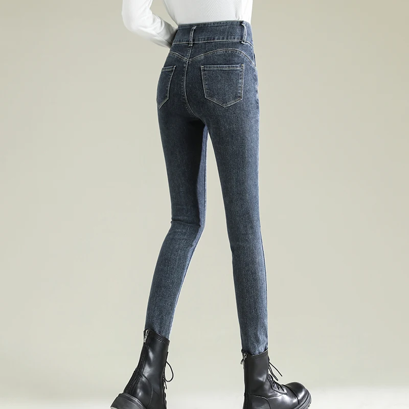Skinny Plus Stretch Size Jeans For Woman High Waist Pencil Pants Vintage Slim Denim Pants New Female Autumn Ankle Trousers smile