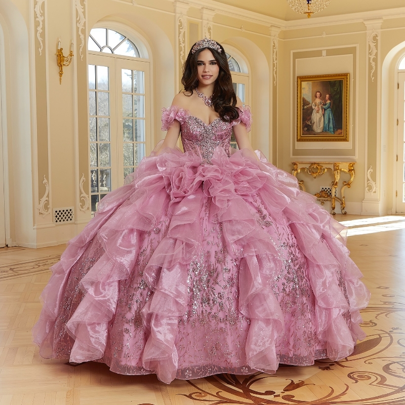 Red Quinceanera Dress Ball Gown Off The Shoulder Lace Appliques Beaded Tull Tiered Sweet 16 Dress Court Train Vestidos De 15 Anos