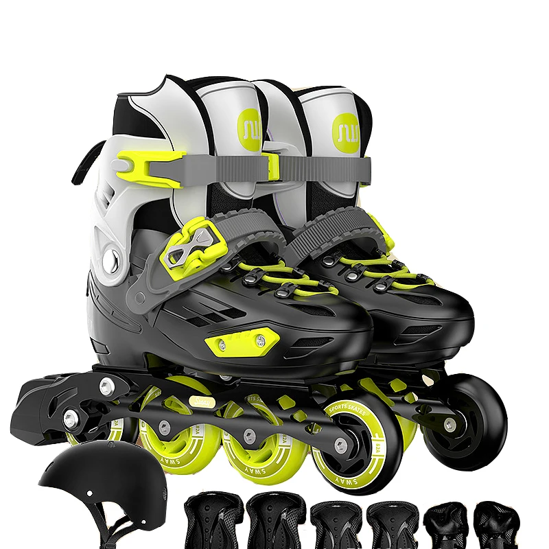 Set Inline Roller Skates With Knee Elbow Pads Helmet Protective Gear For Kids Boys Girls Beginner Sneakers 4 Wheels Skates Gift smile
