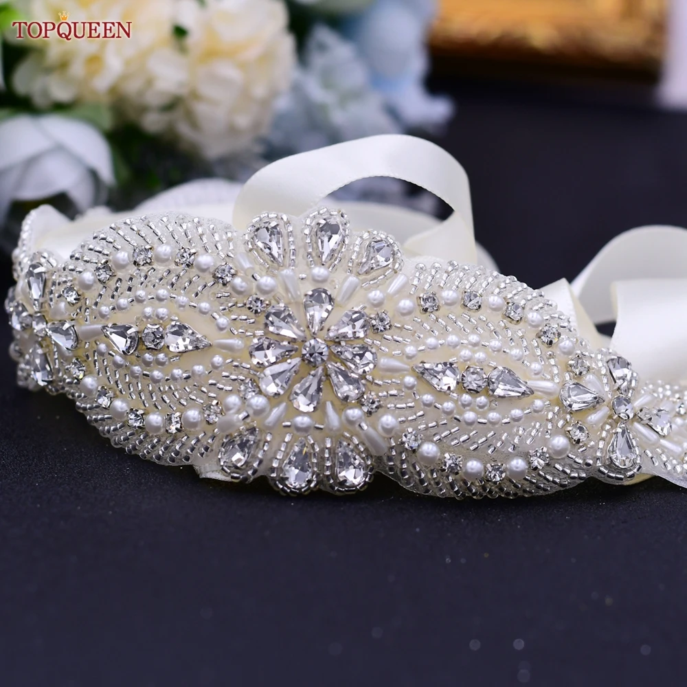Bridal Belt TOPQUEEN ddmysmile Rhinestone Crystal Beaded Sash Wedding Accessories Women's Prom Party Dresses Waistband S490 Smile