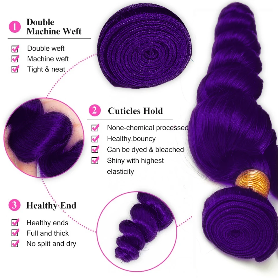 Colored With Purple Bundles Closure Frontal Wholesale Loose Wave Bundles with Closure Remy Preplucked Lace Frontal with Bundles smile