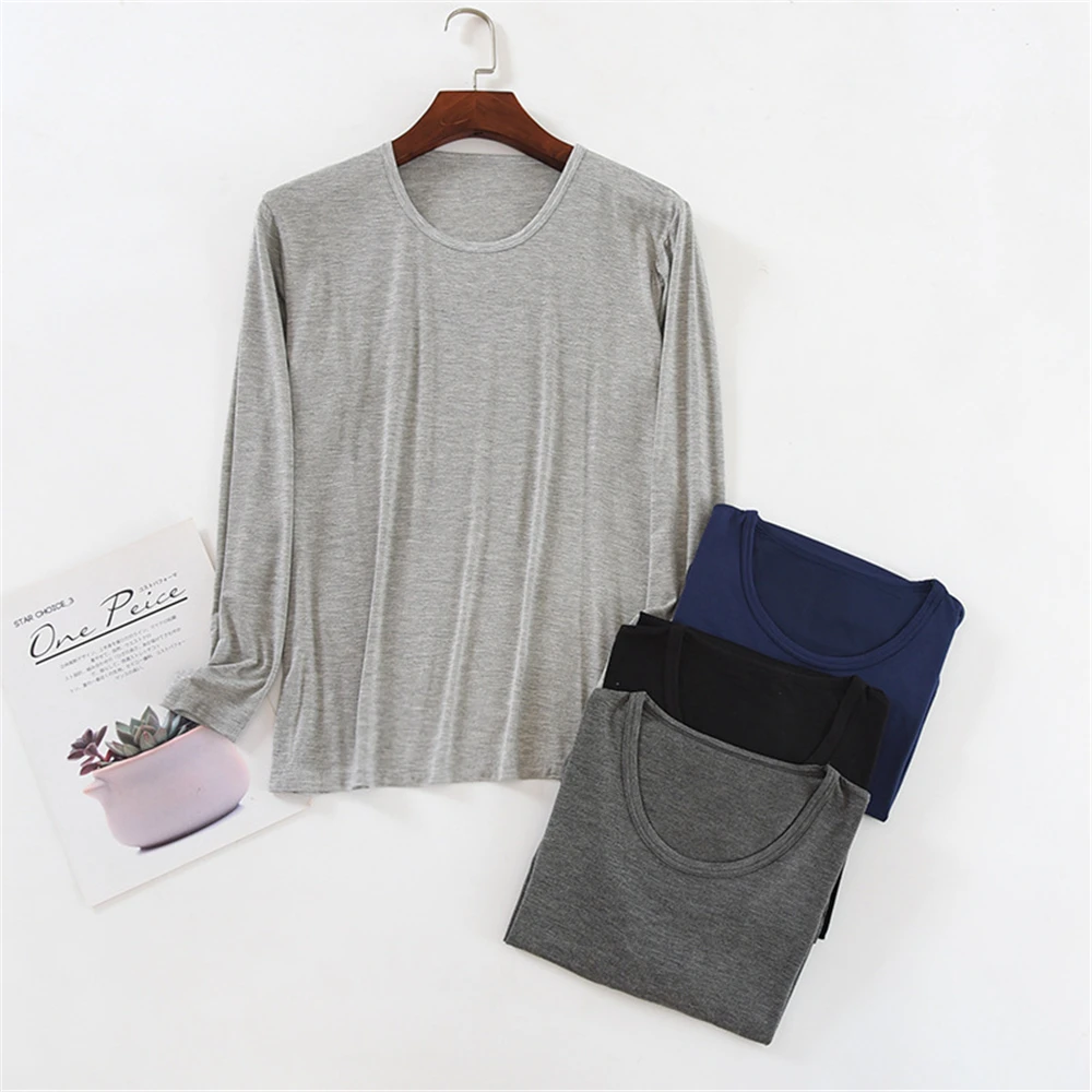 Bottoming 2023 Modal Men's Pamas Spring Autumn Loungewear Tops Nightwear Summer Thin Long-Sleeved Round Neck T-Shirt Pyjamas smile