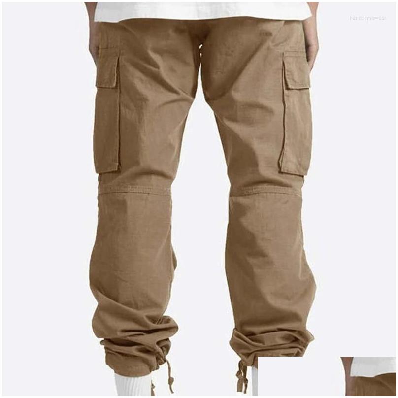 Mens Pants Mem Mti-Pockets Spring Summer Cargo Men Streetwear Zipper Leg Skinny Work Joggers Cotton Casual Trousers Drop Delivery Appa Otqy5