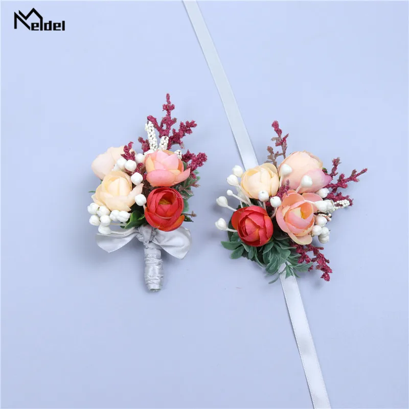 Rose Boutonniere Silk Meldel Buttonhole Wedding Corsage Bracelet Bridesmaids Groom Boutonniere Wedding Marriage Corsage Flowerss smile