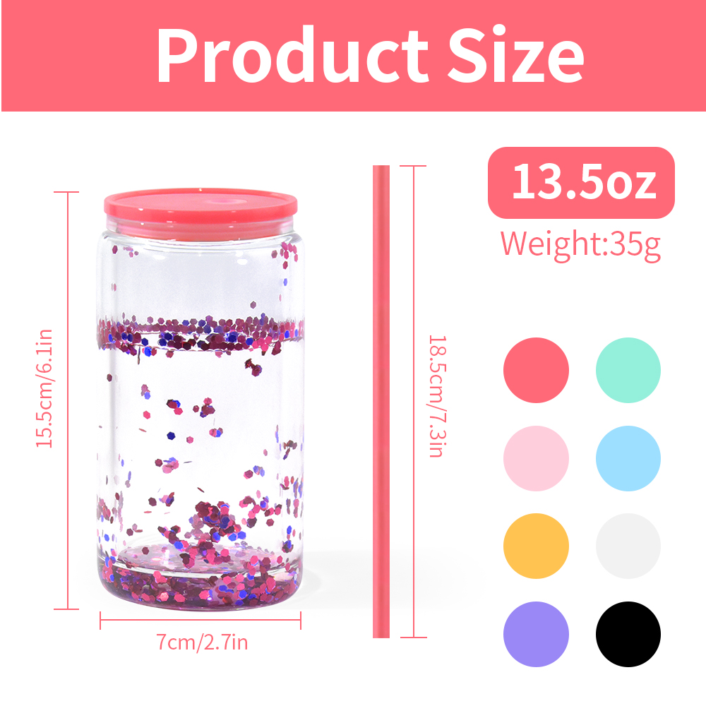 16oz Plastic Snow Globe tumbler double wall arylic tumblers with colorful lids and straw for Vinyl UV DTF sticker Summer Drinkware Mason Jar drinking 