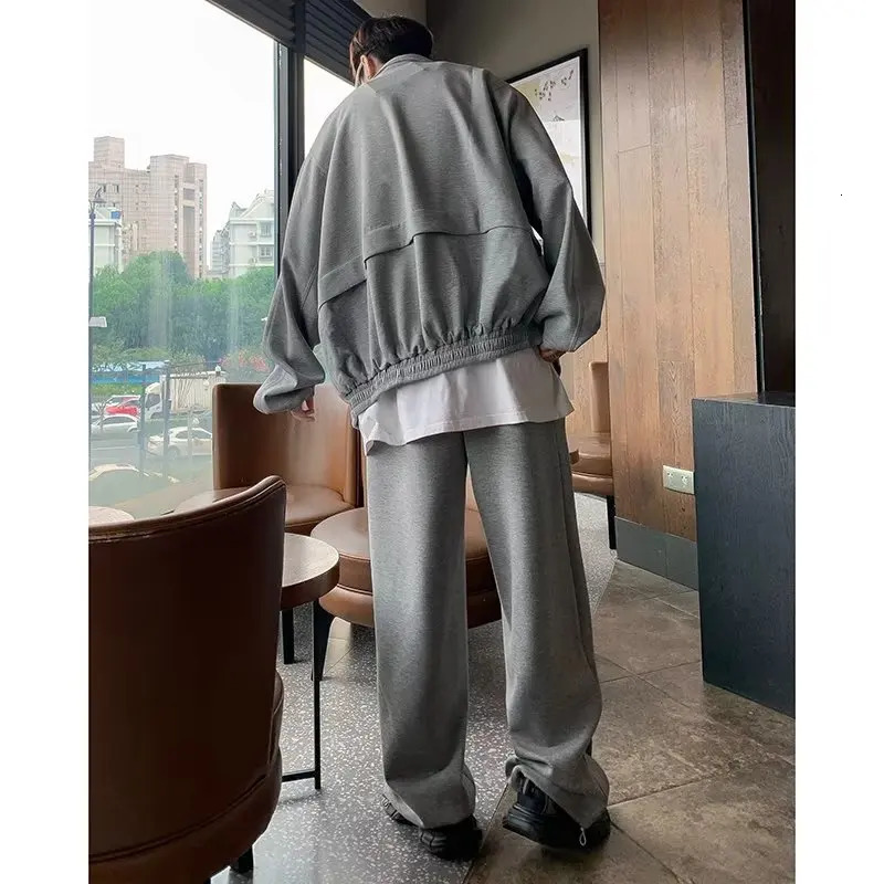Autumn Sports Set Men Sports Cardigan Jacket and Jogging Wide Leg Pants Fashion Loose Fishing 2-piece Sets Unisex Tracksuits 240524