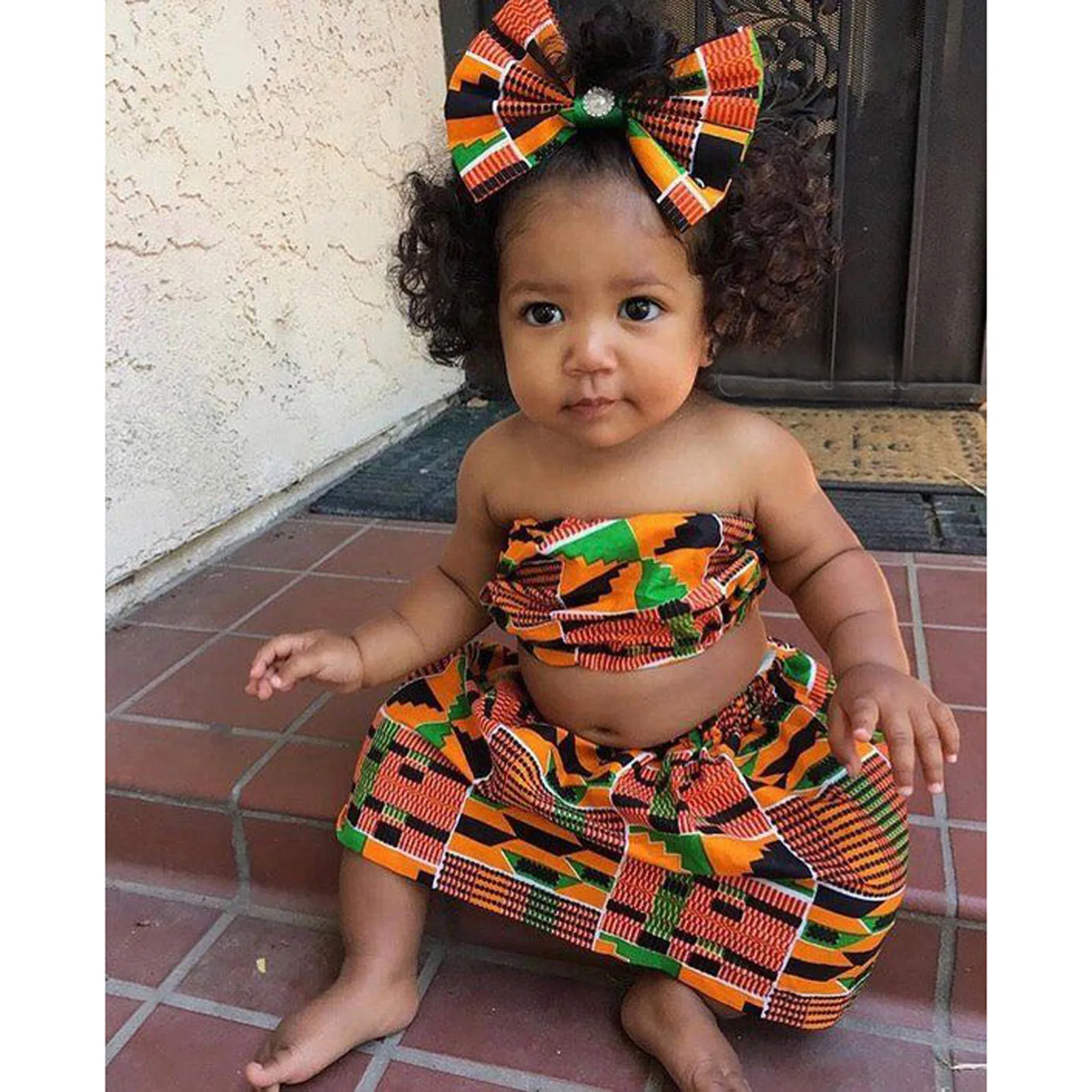 Children's Sets new Toddler Kids Baby Girls 2025 Summer Clothes African Style Vest Tops Dashiki Skirts Headband Ankara Outfits Set