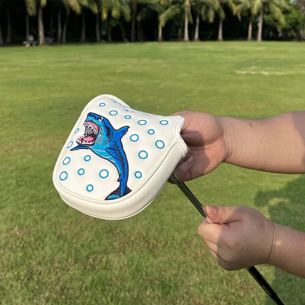 GOLF Shark Magnetic Golf Mallet Putter Head Cover Headcover-PU Leather Golf Club Protective Case for Mallet Putters