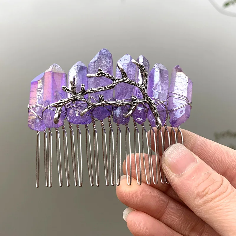1PC Natural Crystal Quartz Branch Crown 2025 new Wicca Hair Clip