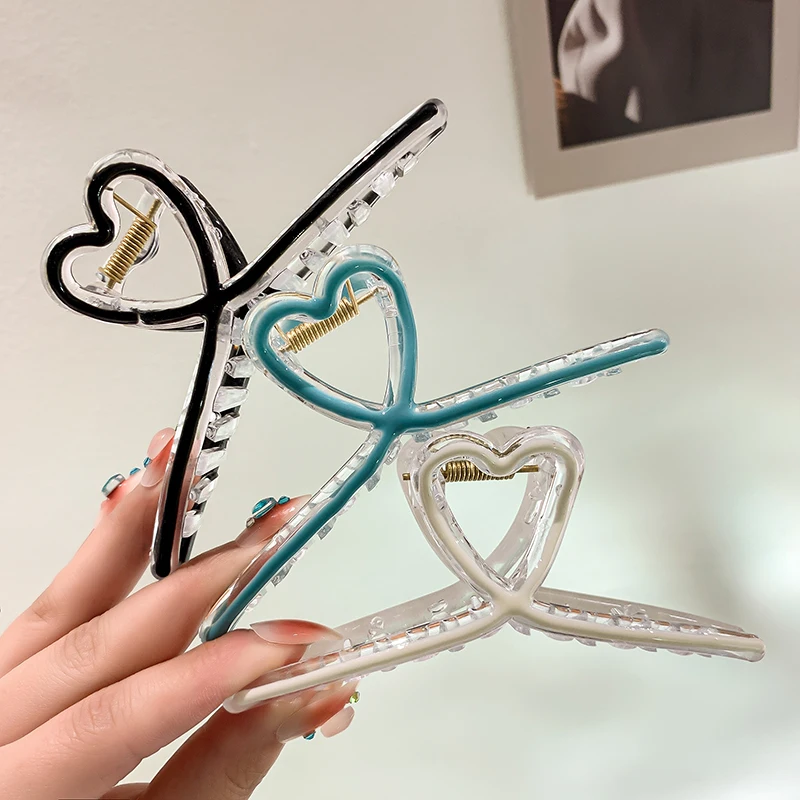 Large Love AISHG Alloy Shark Clip for Women Korean Style Hair Clamp Female Hair Accessories Headwear Ladies Head Grab Clip smile