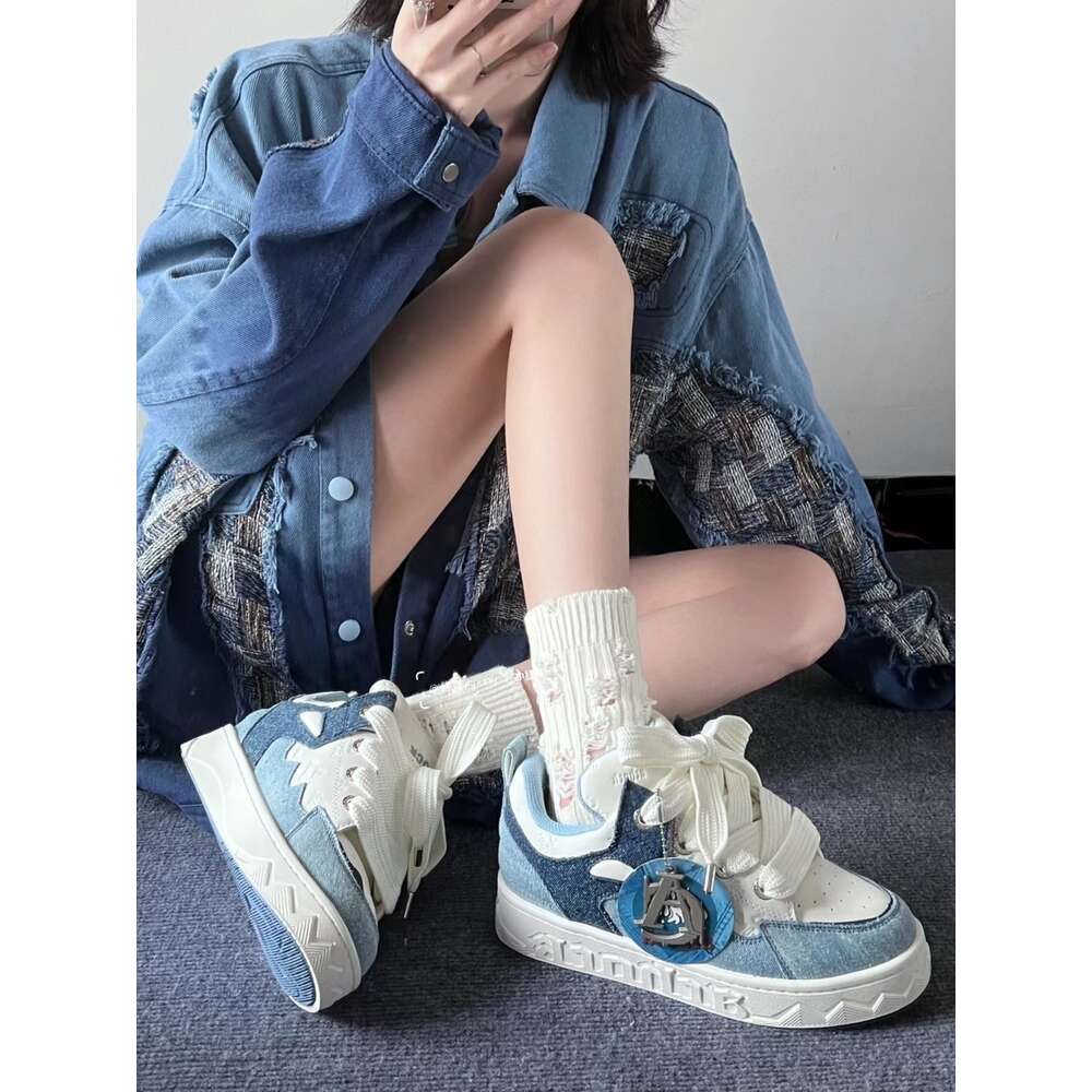 Ddmysports Spring New Thick Soled All Match Casual Sneakers Female National Trend Niche Denim Blue Couple Bread Shoes Male OUTDOOR