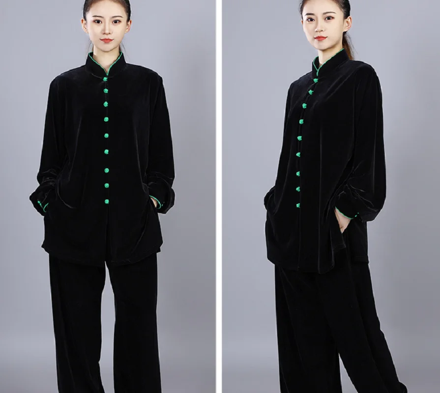 Men Chinese New Style Women Kung Fu Suits Autumn Winter Thickening Veet Tai Chi Martial Arts Costume Casual Sport Jacket Pants smile