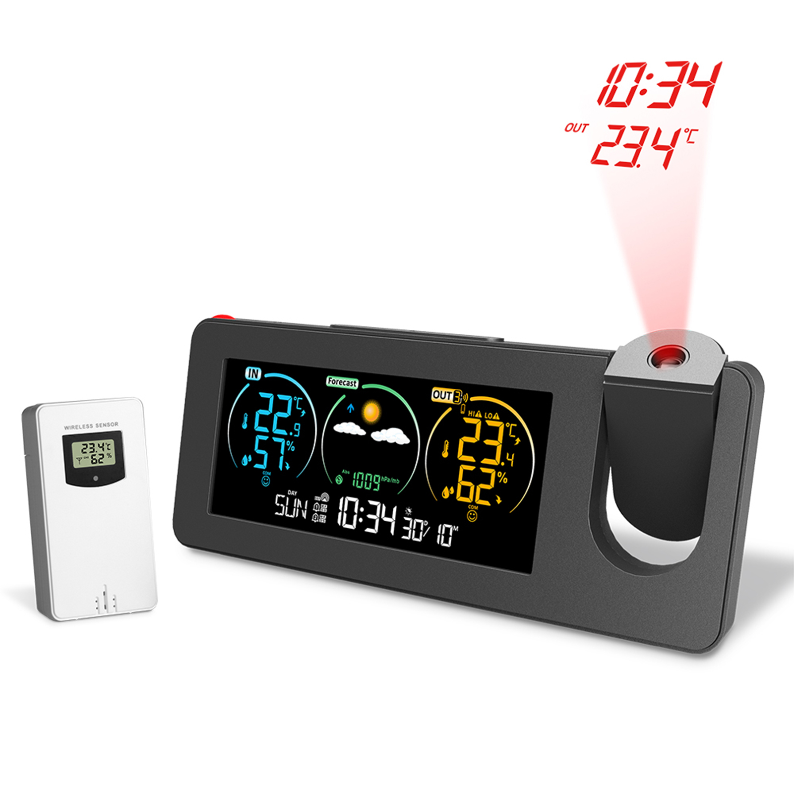 Thermometer Station Outdoor/Indoor Weather Electronic Projection Weather Forecast Temperature and Humidity Digital Alarm Clock smile