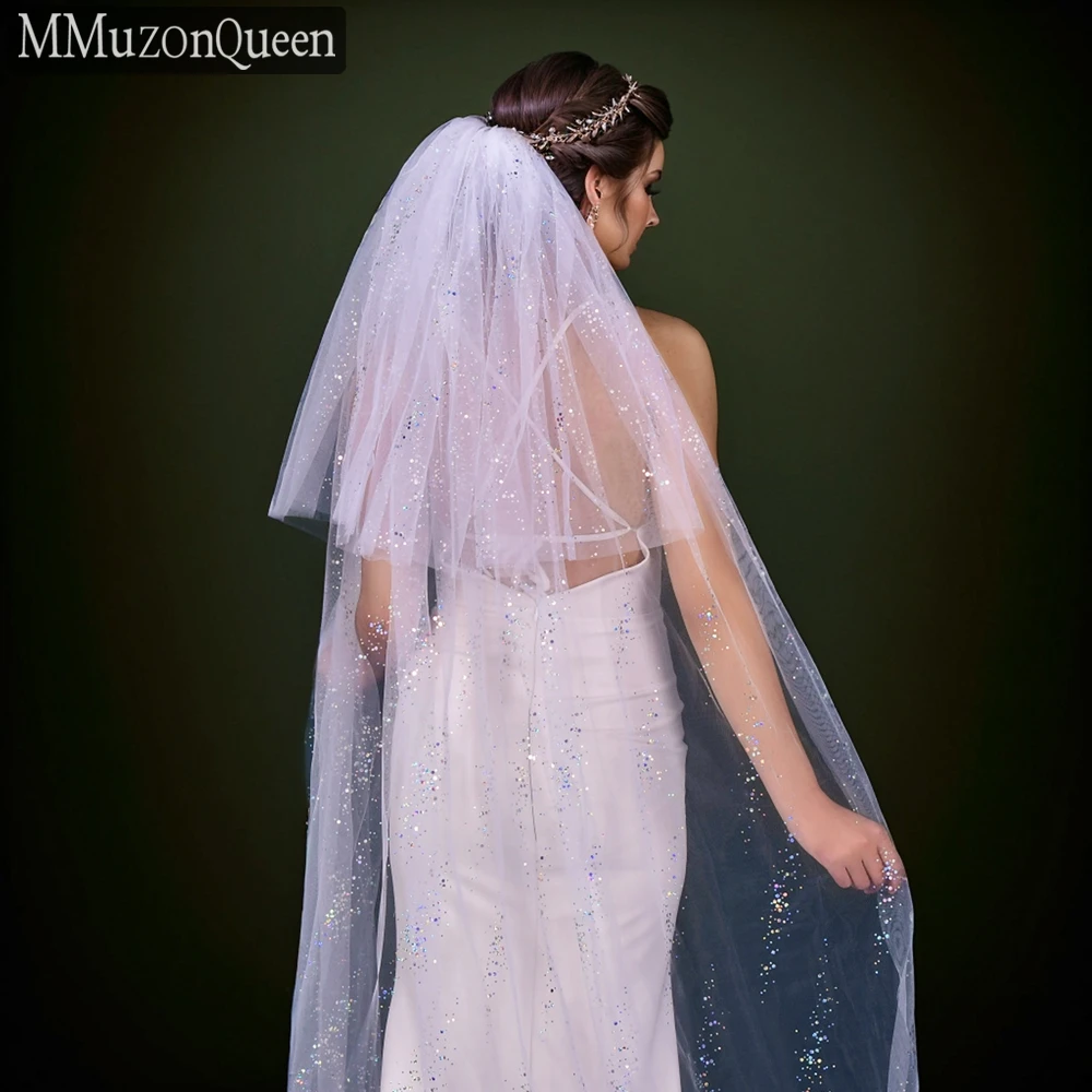 Sparkling Wedding Veil M01a Yarn With Sequins 2 Tier Glitter Tulle ddmysmile Veil For Bridal Wedding Accessories For Woman Smile