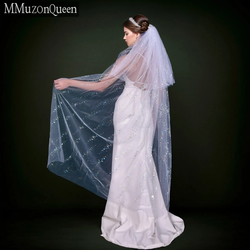 Sparkling Wedding Veil M01a Yarn With Sequins 2 Tier Glitter Tulle ddmysmile Veil For Bridal Wedding Accessories For Woman Smile