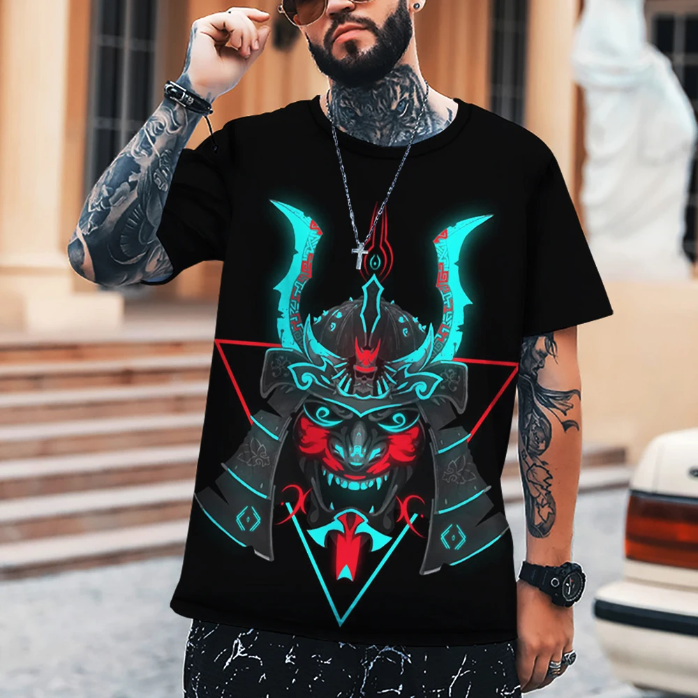 Oni T-Shirt 3D Men Samurai ddmysmile Mask Style Design T Shirt Ghost Face Summer Handsome Comfortable Breathable 2023 New Top Smile