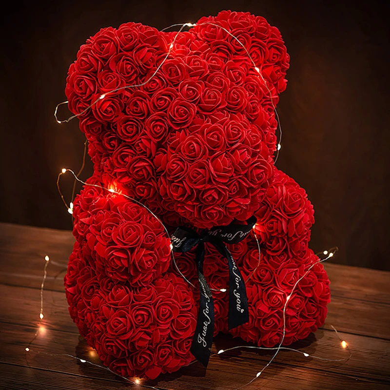 Teddy Rose Bear 25cm Artificial Flowers Rose Bear with Box Light Mom Girlfriend Wedding Anniversary Birthday Valentine Day Gift