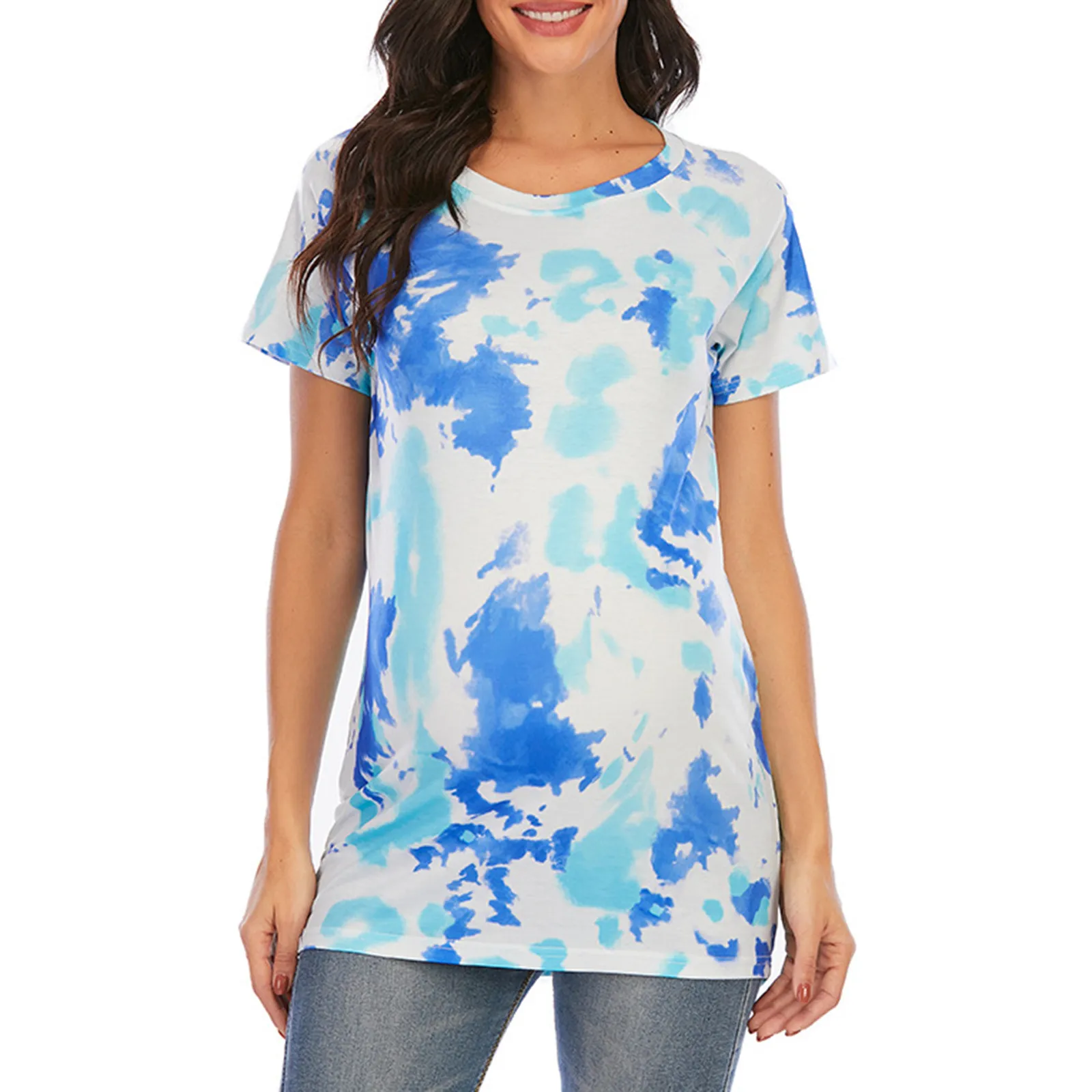 Maternity Shirts Women Pregnancy Short Sleeve T-shirt Tie-dye Tops Blouse Pregnant Casual Camiseta Embarazo Maternity T Shirt smile