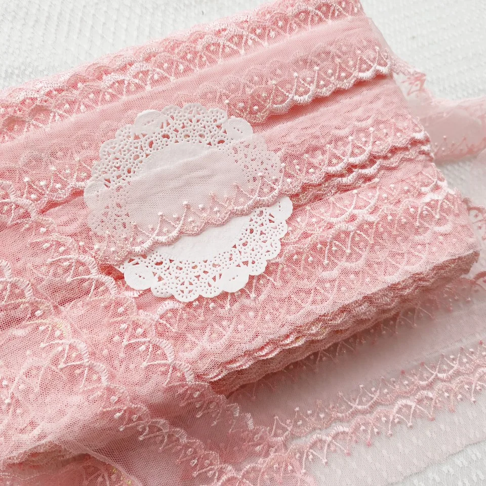 5Yards 3cm Soft Pink Mesh Thread Polyester Fabric Venise Lace Trim Embroidery Sewing Crafts Doll Material Lace Edge smile