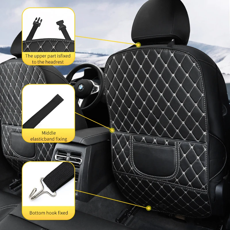 back Car Anti Seat Kick Pad Protector Cover Car Interior Accessories Waterproof Anti Dirty Mat PU Leather Cover Protector Mat smile
