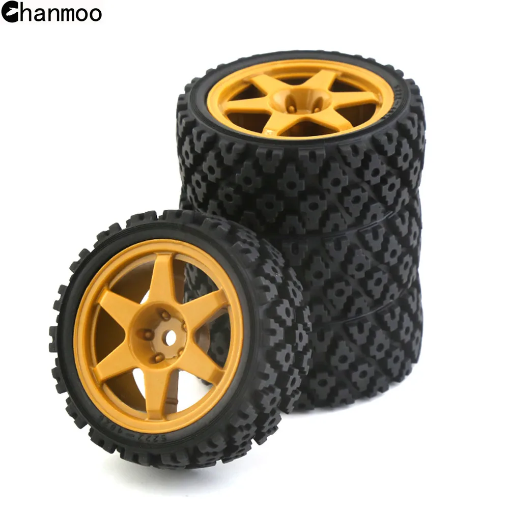 Chanmoo 1/10 RC Racing Car Wheels Rally Tyre & On Road Tires 12mm Hex for Tamiya XV01 XV02 TA06 TT01 TT02 PTG2 144001 A959 HPI