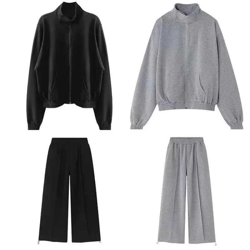Autumn Sports Set Men Sports Cardigan Jacket and Jogging Wide Leg Pants Fashion Loose Fishing 2-piece Sets Unisex Tracksuits 240524