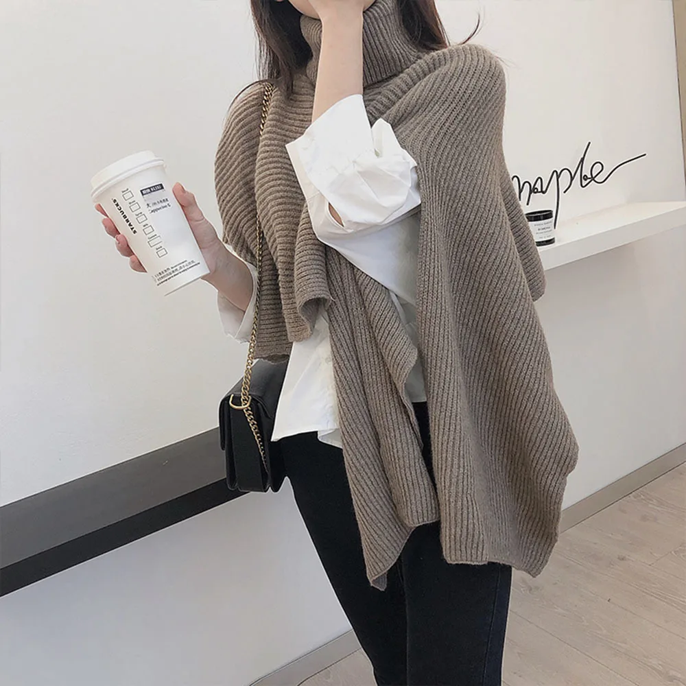 Turtleneck Autumn Winter Warm Knitted Poncho Pullover Split ddmysmile Irregular Shawl Sweater Cape Ladies Elegant Knitwear Bat Sleeve Tops Smile